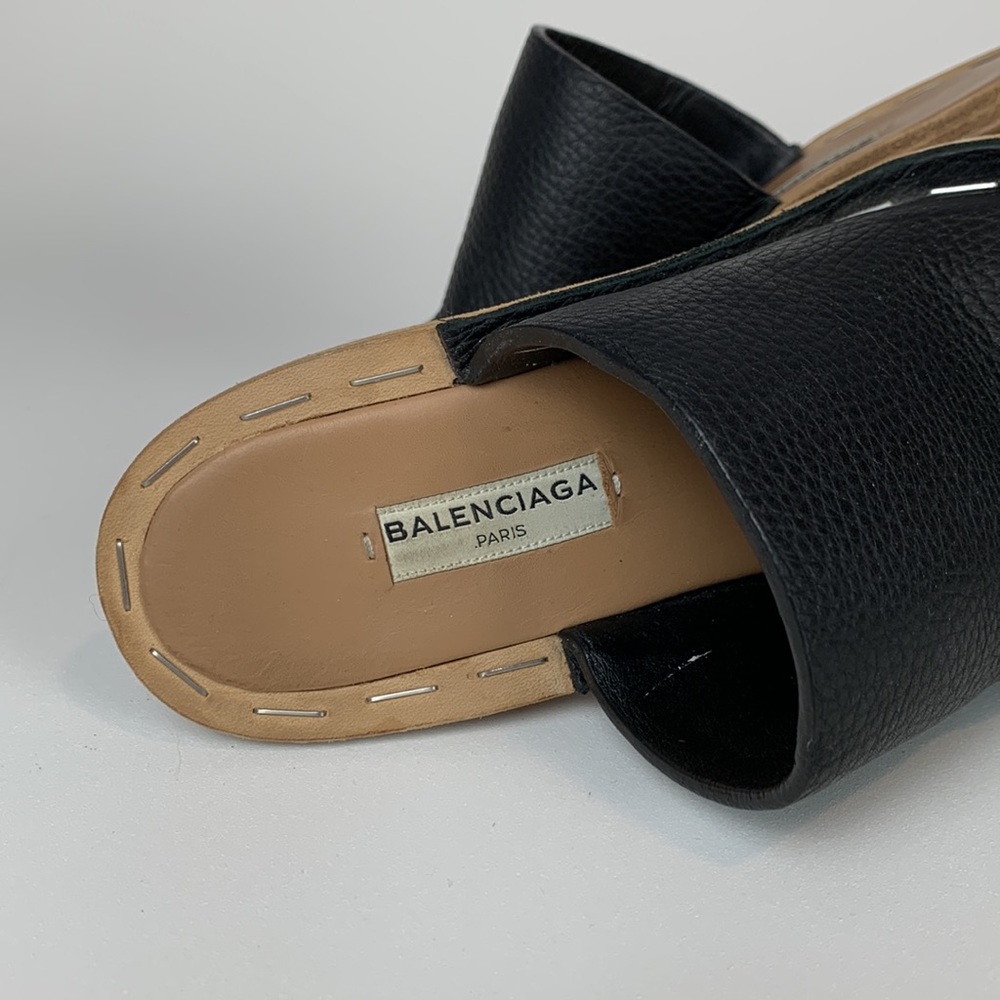 Balenciaga Black Leather Mules sz 37 - Picture 7 of 8